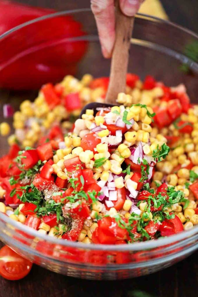 mixing cowboy caviar ingredients