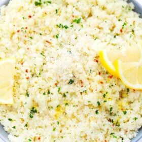 lemon couscous topped with parmesan cheese