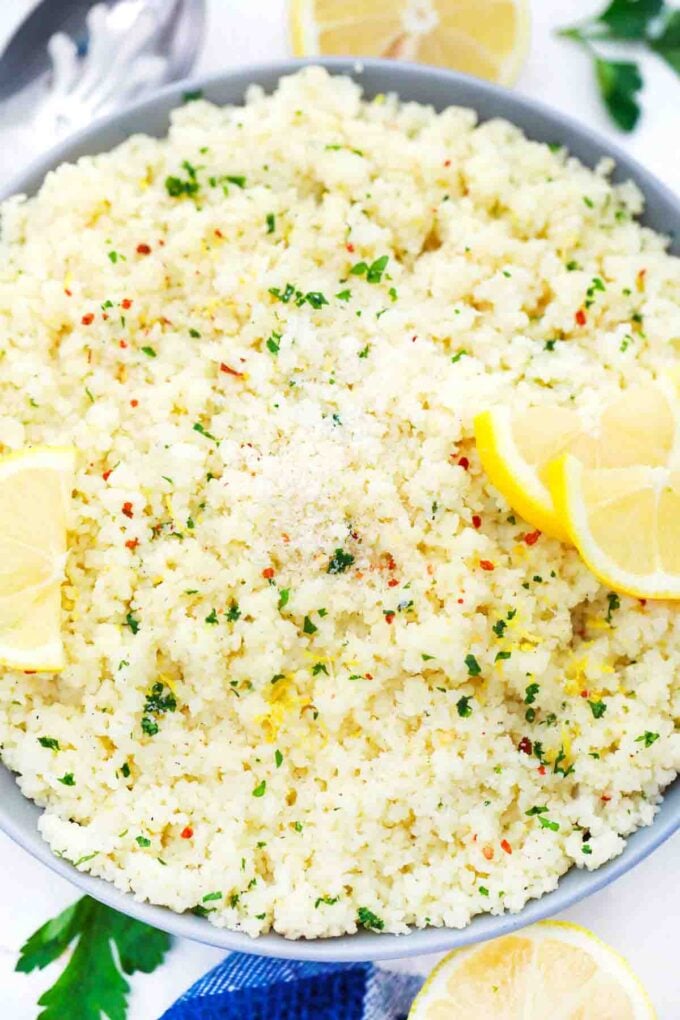 lemon couscous topped with parmesan cheese