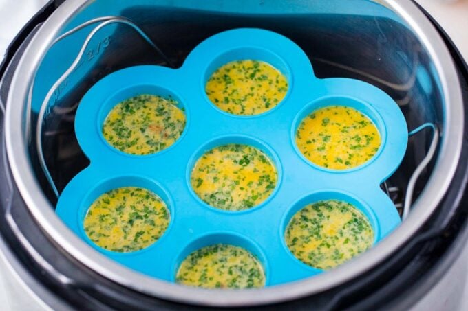 Egg mold with egg bites in the Instant Pot.