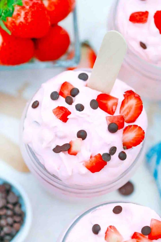 overhead shot of no bake strawberry delight