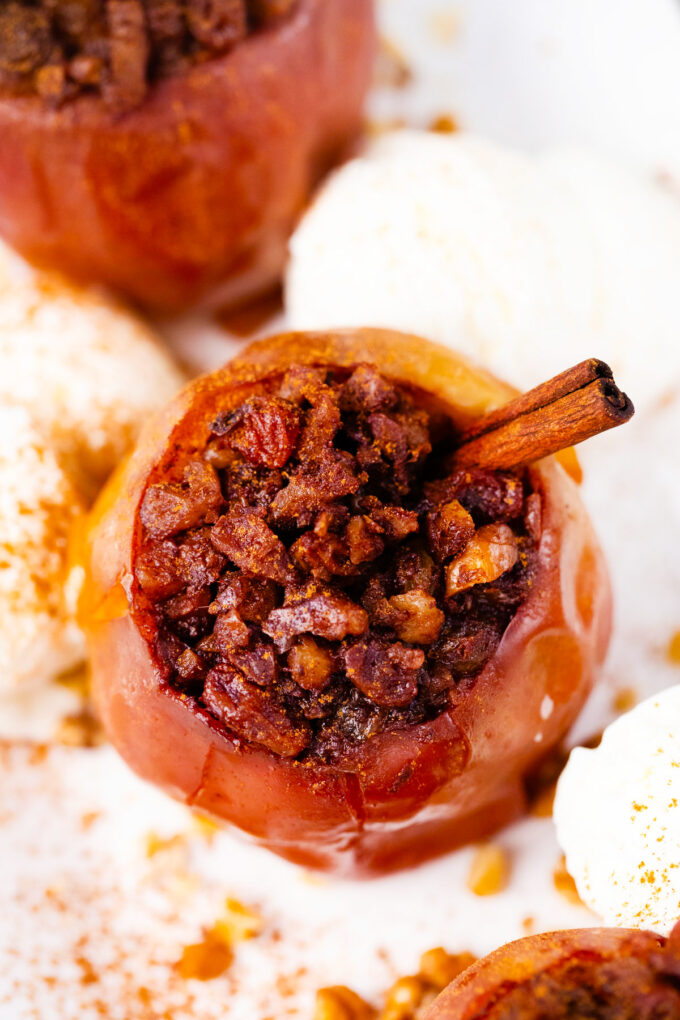 Overhead shot of Instant Pot baked apples with apples and walnuts.