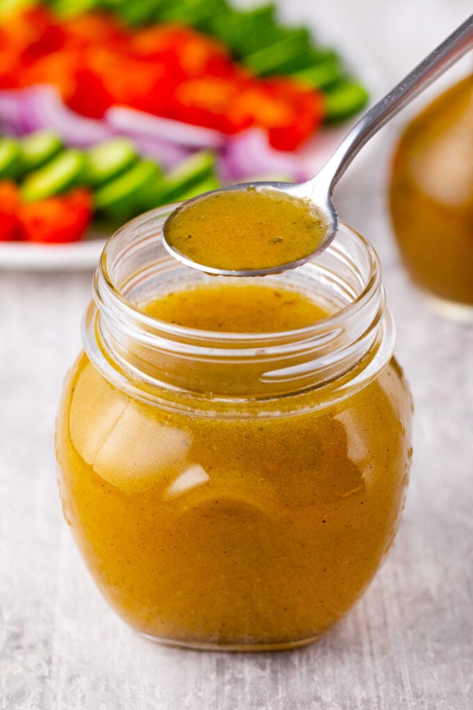 A spoonful of Greek salad dressing.