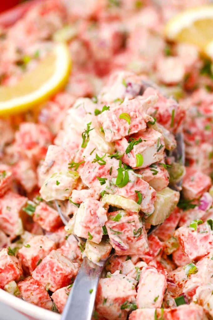 a large spoonful of homemade crab salad