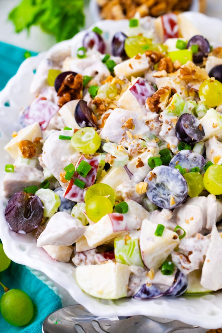 A bowl of chicken Waldorf salad.