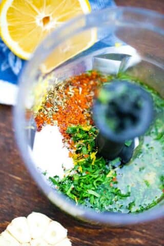 ingredients for chimichurri sauce in a food processor
