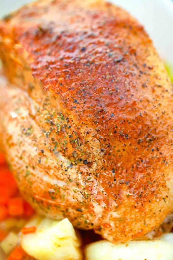 close shot of perfectly browned crispy pork roast 