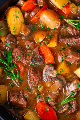 Homemade slow cooker beef stew.