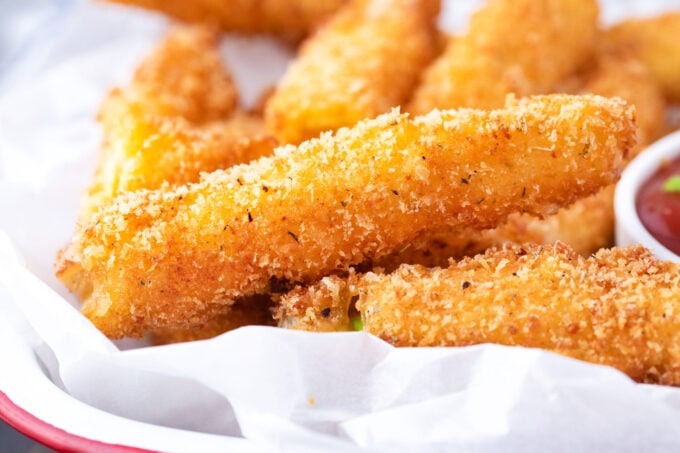 Crispy Mozzarella fried cheese sticks.