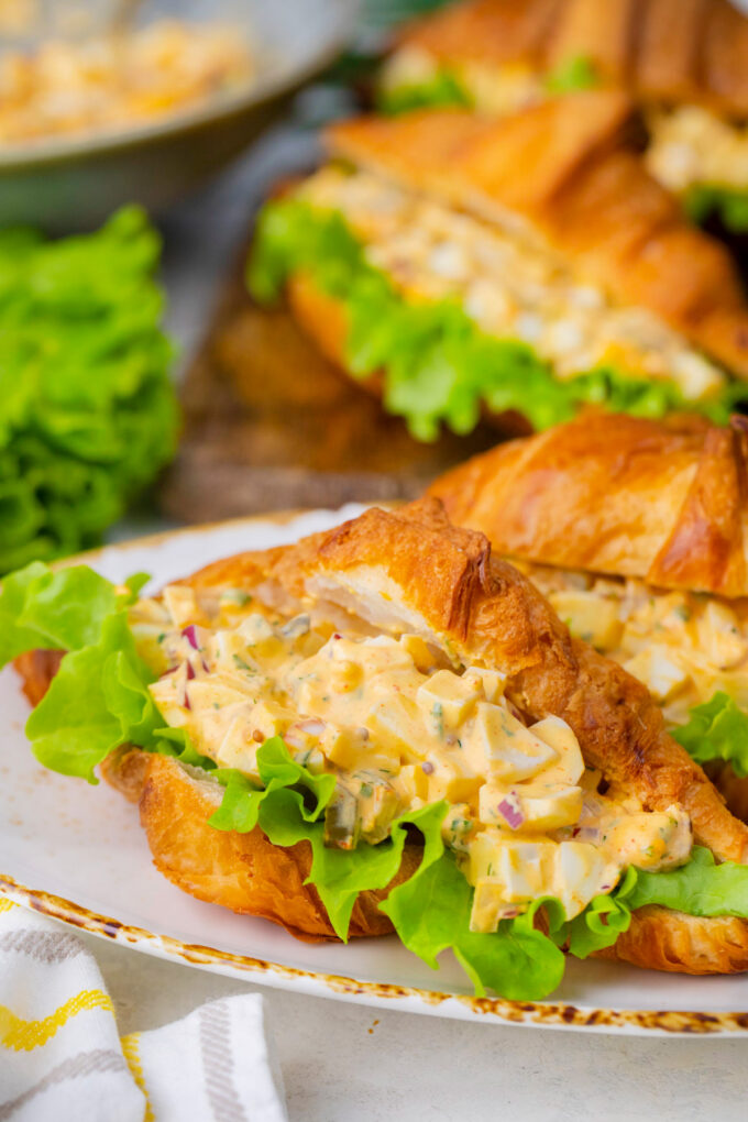 Croissants stuffed with creamy egg salad.