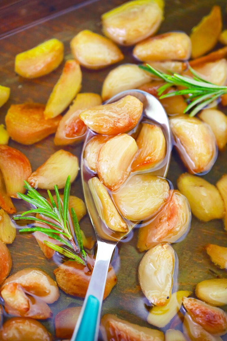 Homemade roasted garlic confit.