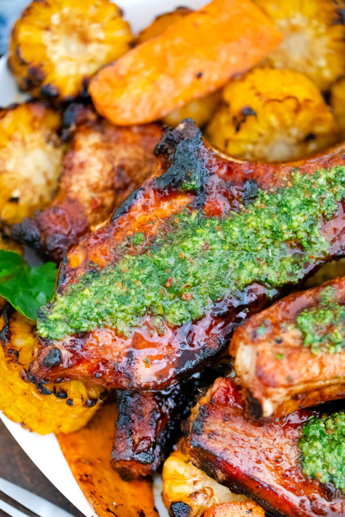 Grilled lemon chimichurri pork chops.