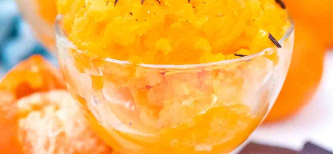 homemade tangerine sorbet in ice cream cups