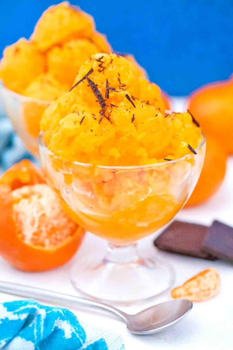 homemade tangerine sorbet in ice cream cups