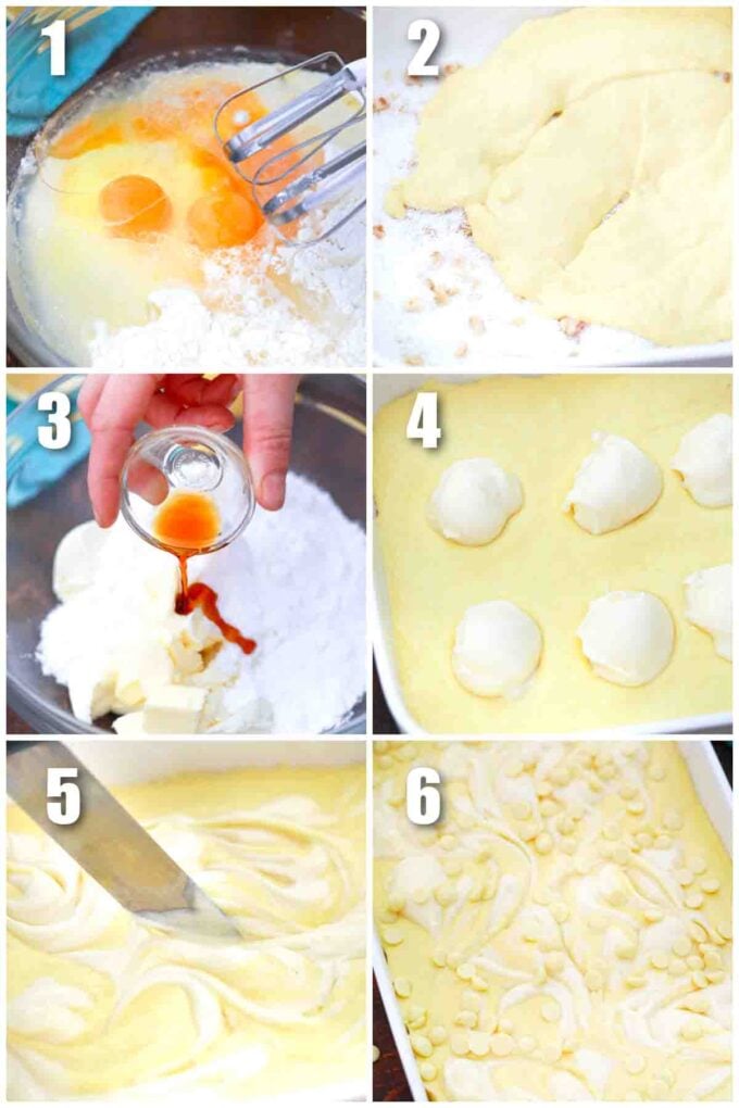 photo collage of steps how to make lemon earthquake cake
