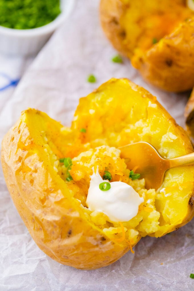 Fluffy and tender microwaved potato.