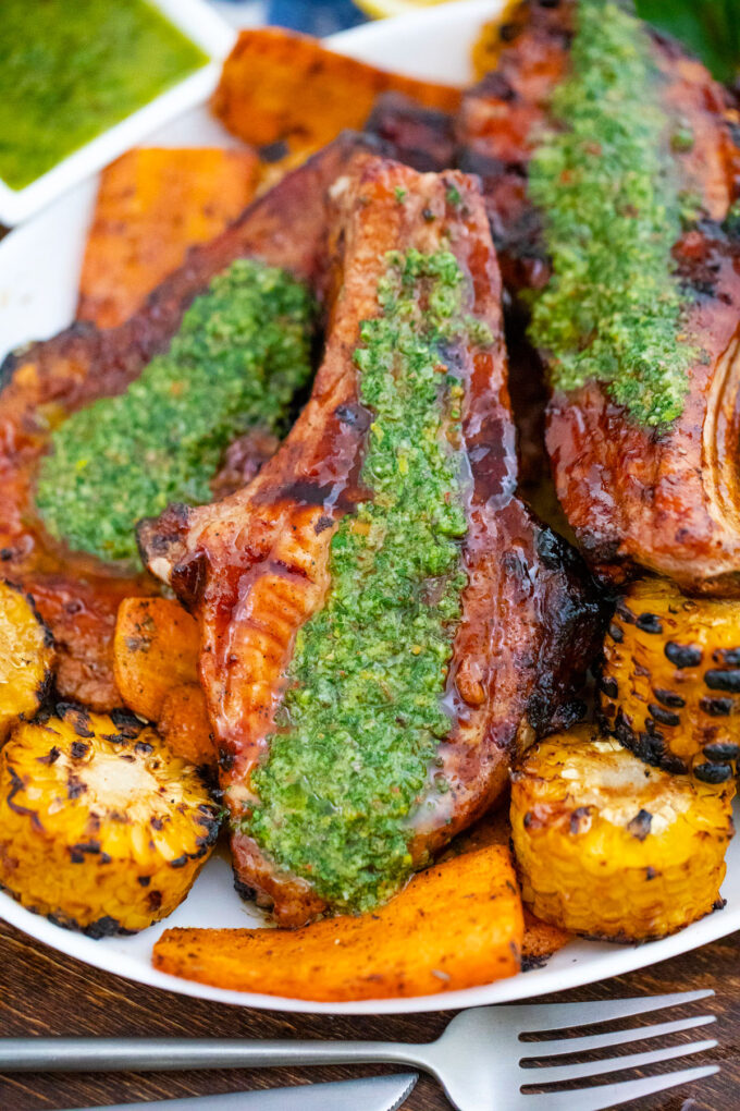 Perfectly grilled, juicy lemon chimichurri pork chops.