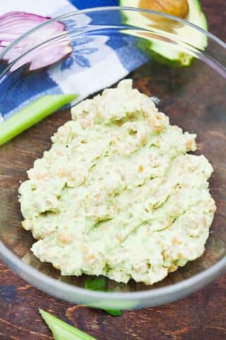 a mix of mashed avocado and chickpeas