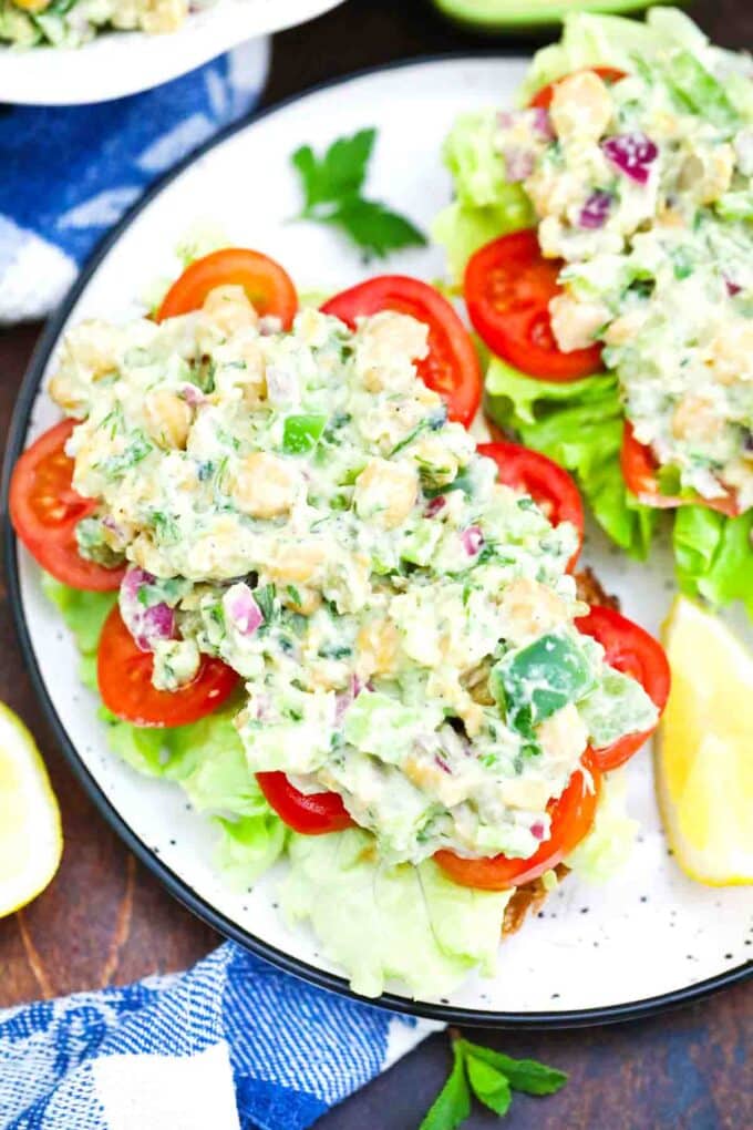 smashed chickpea salad open face sandwich