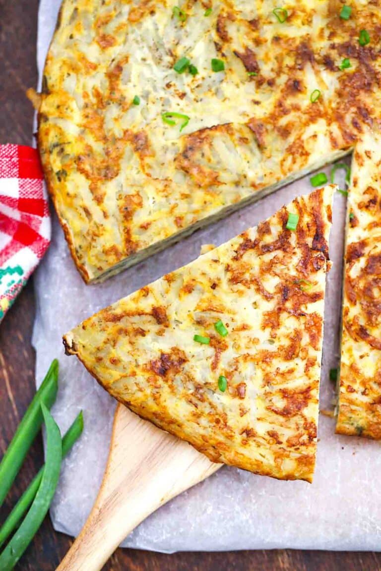 overhead shot of potato pancake made with 3 Potatoes 3 Eggs