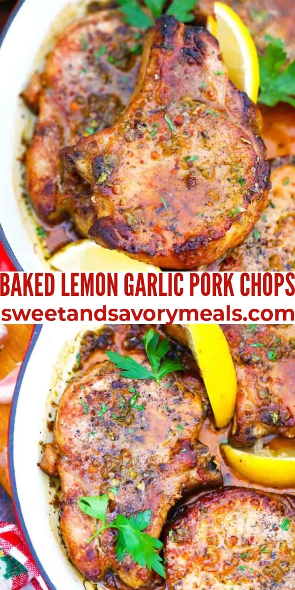easy baked lemon garlic pork chops pin