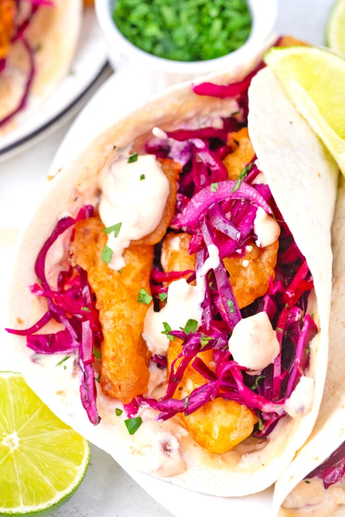 Homemade Baja fish tacos.