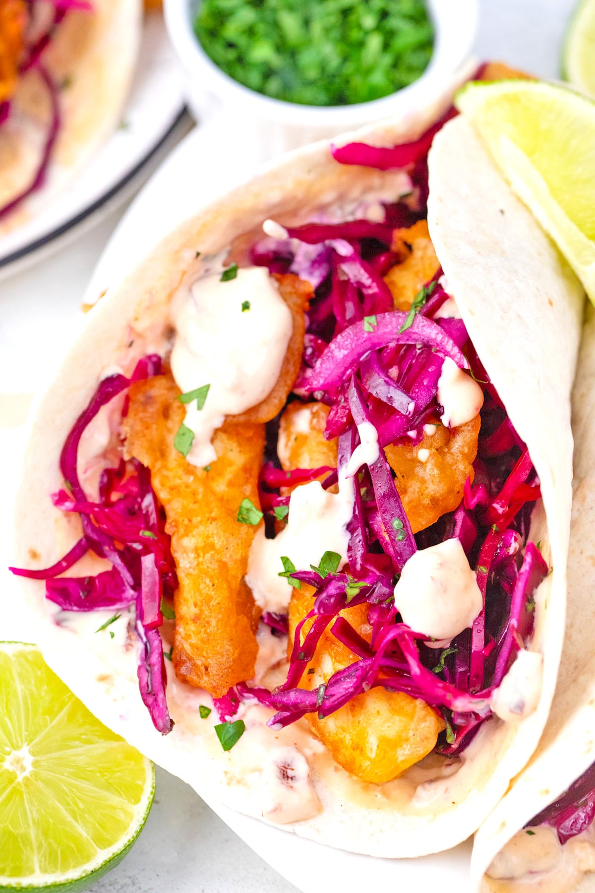 Homemade Baja fish tacos.