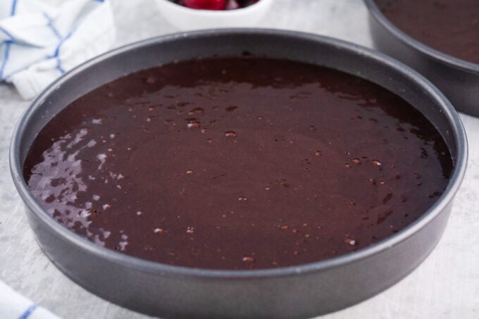 Baking layers for black forest cake.