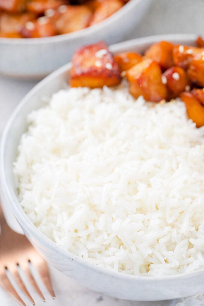 Best rice made in the Instant Pot served with sweet potatoes.