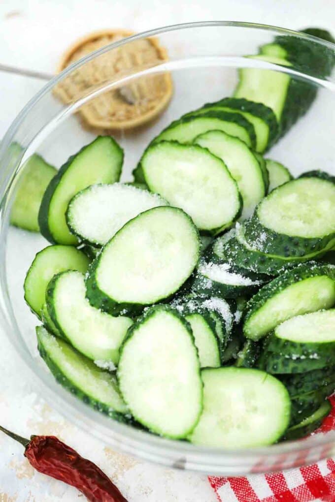 sliced cucumbers in a bowl