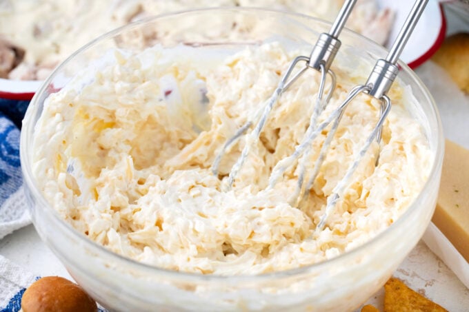 Whipping cheese blend for chicken Caesar dip.