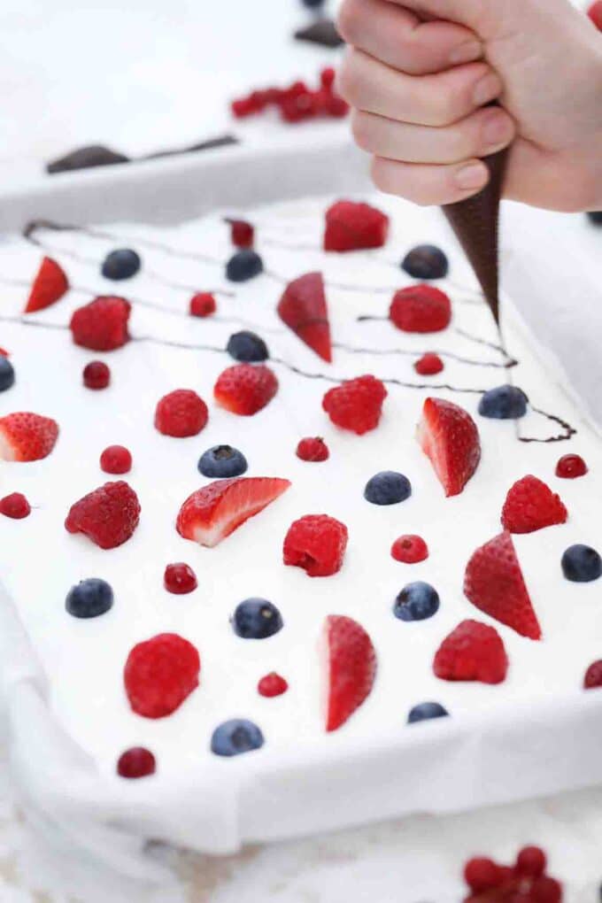 chocolate drizzle over greek yogurt bark