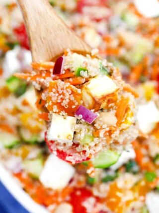 vegetarian mediterranean grilled feta quinoa salad