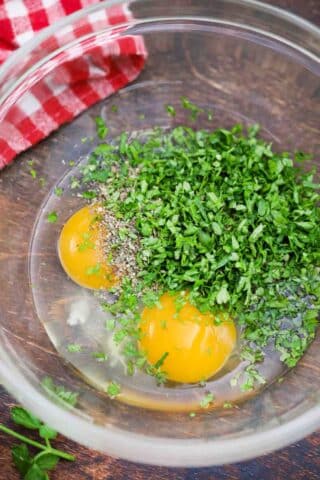 eggs and cilantro in a bowl