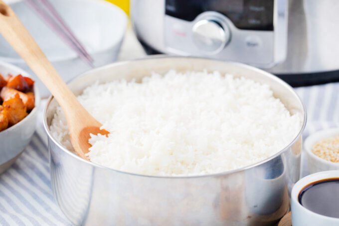 Fluffy white rice cooked in the Instant Pot.