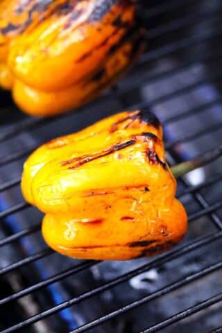 grilling a yellow bell pepper