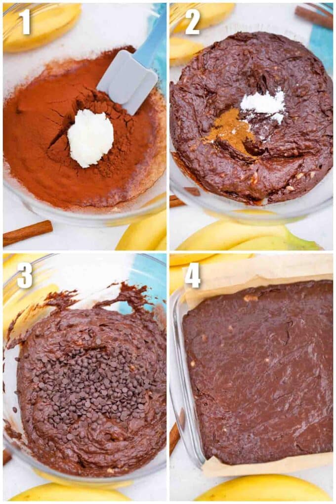 photo collage of steps how to make vegan no added sugar brownies