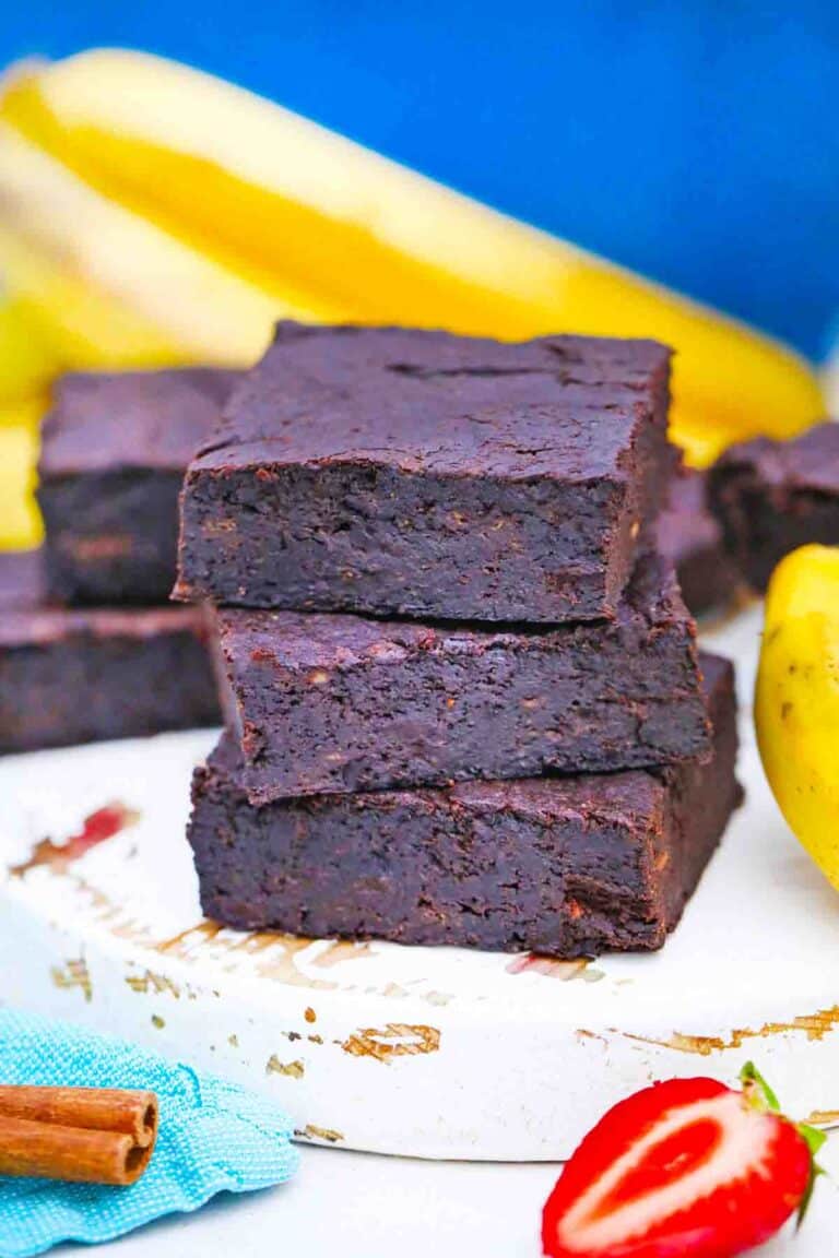 stack of vegan no added sugar brownies