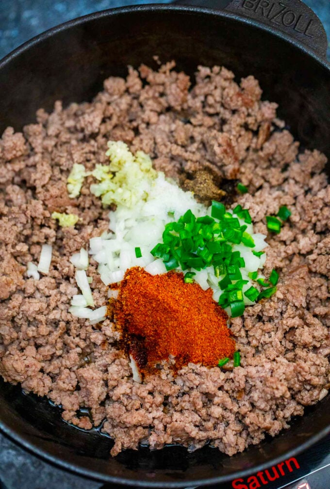 Taco seasoned ground beef.