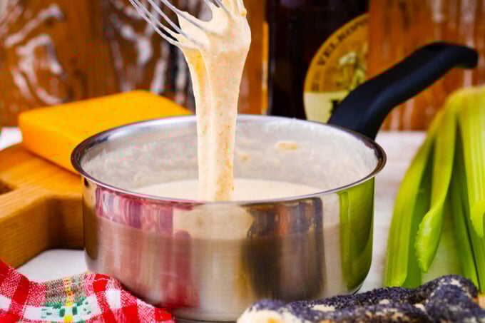 Very cheesy beer cheese dip.