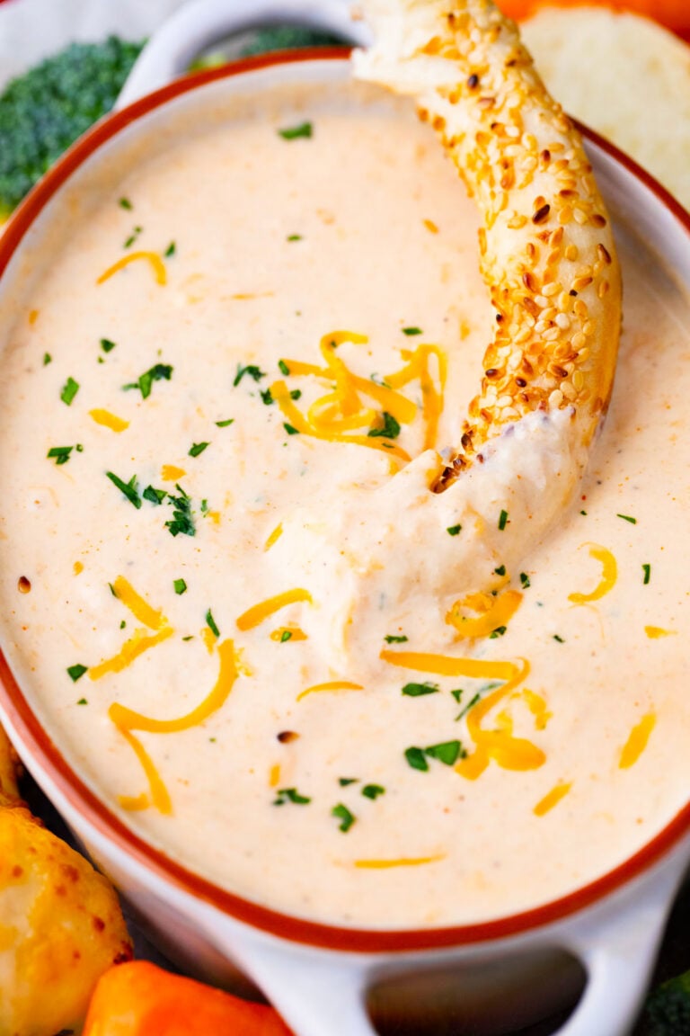 Overhead shot of homemade beer cheese dip.