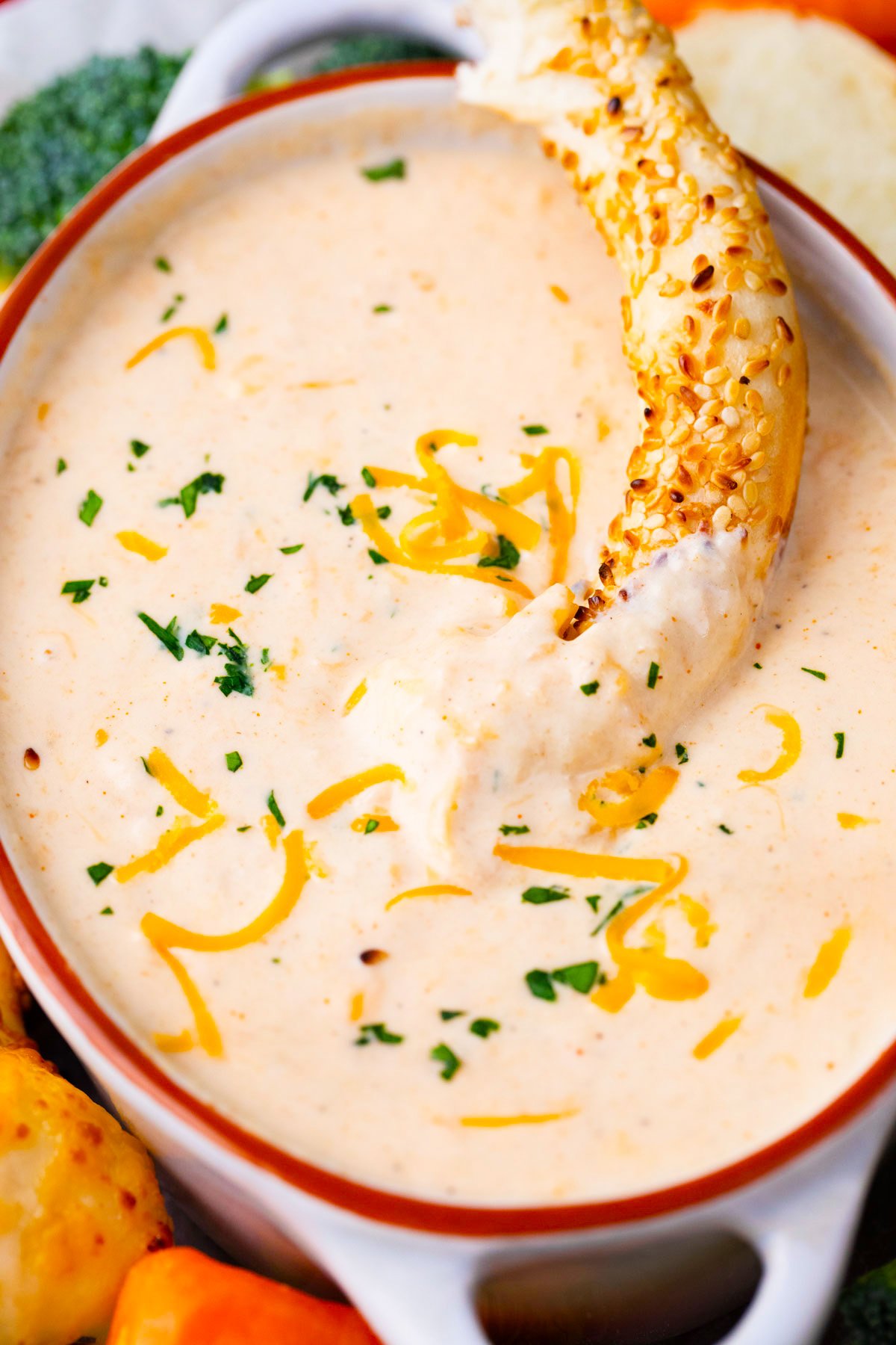 Overhead shot of homemade beer cheese dip.