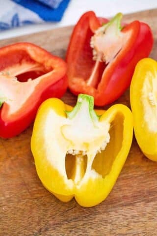 halved red and yellow bell peppers