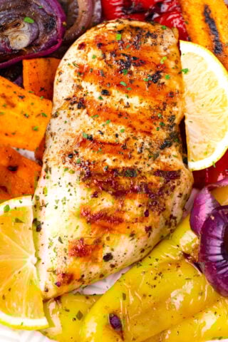 Juicy grilled chicken breast with grilled marks.