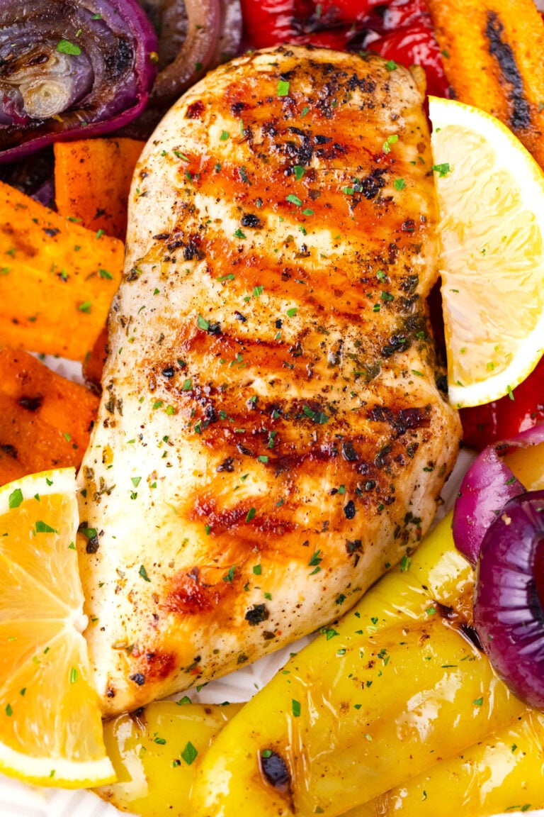 Juicy grilled chicken breast with grilled marks.