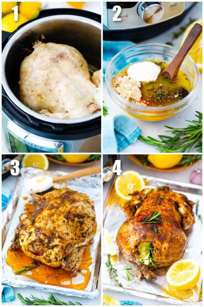 photo collage how to make perfectly crispy instant pot whole chicken recipe