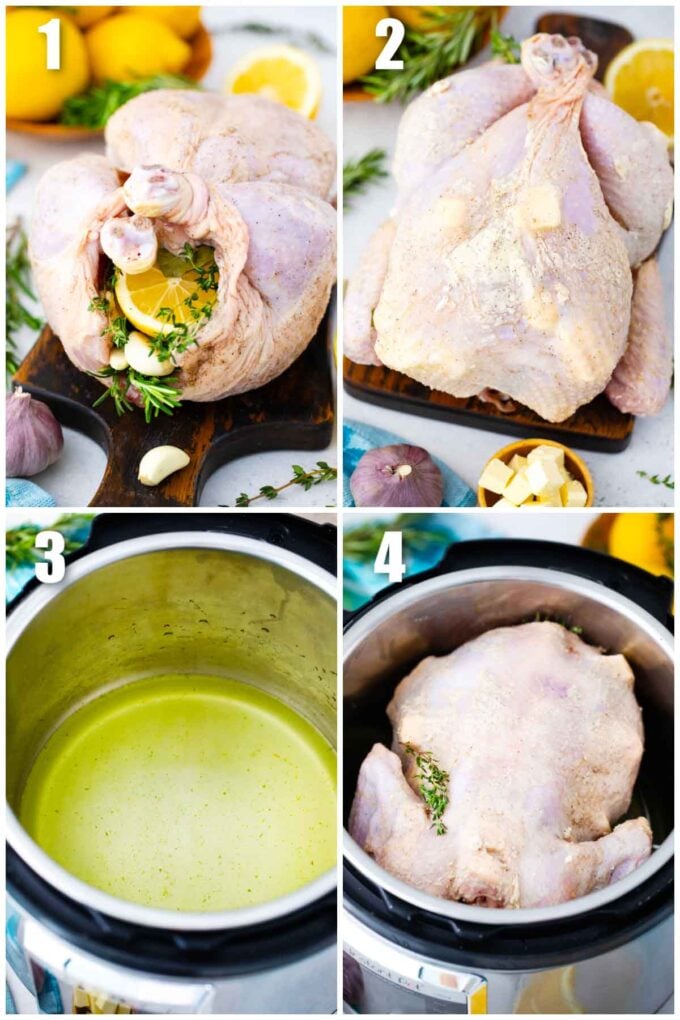 photo collage of how to cook instant pot whole chicken