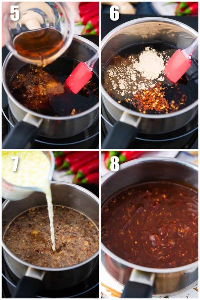 collage of four photos showing how to make sichuan sauce
