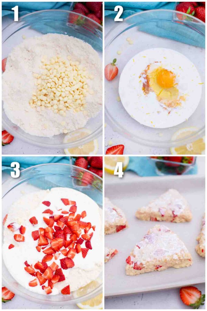 photo collage of steps how to make strawberry scones
