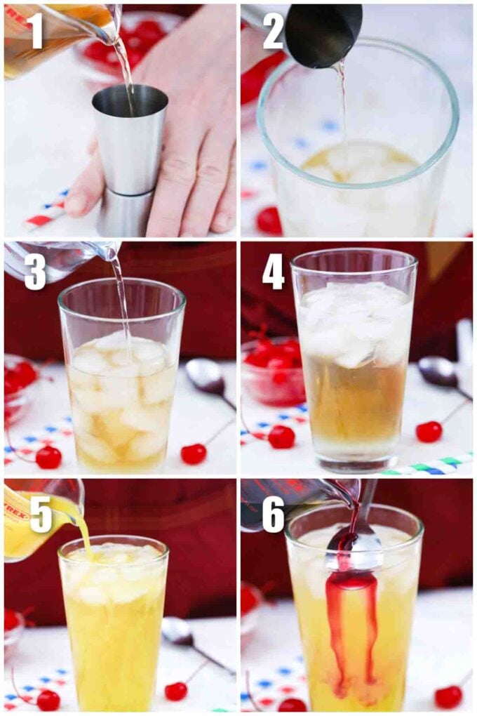 photo collage of steps how to make summer breeze cocktail